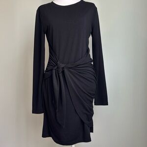 BTFBM Black Jersey dress with draped tie shawl look at waist size medium lined